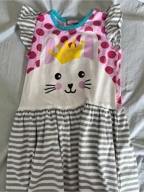 Girls Bunny Crown Dress in Pink, Yellow & Gray Jelly the Pug size 5